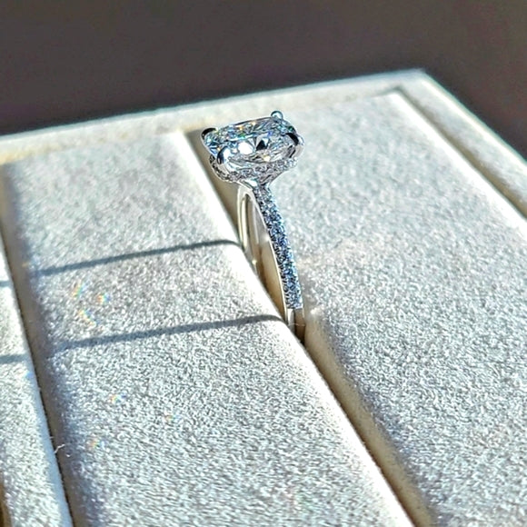 Solid 14k Gold 2.8ct G VS1 Lab Cushion Diamond Ring with Side and Hidden Halo Lab Diamond