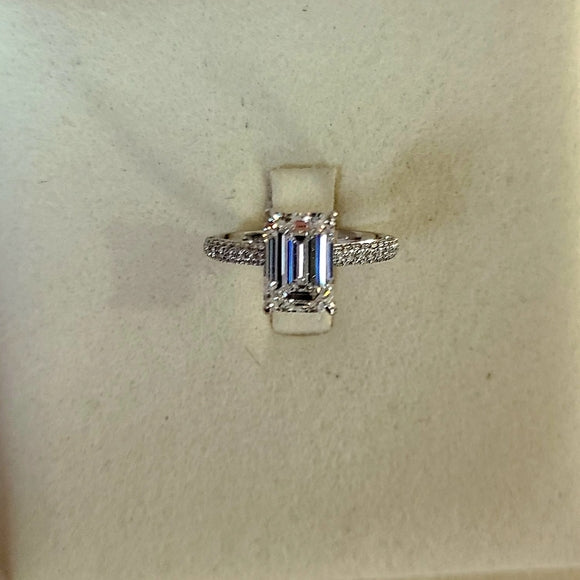 Solid 14k Gold 2.5ct F VVS2 Lab Emerald Cut Diamond Ring with Side Lab Diamond