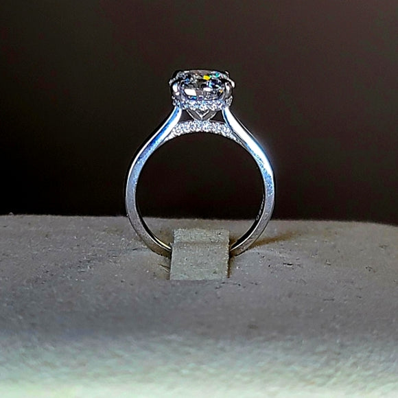 Platinum 1.7ct D VVS2 Lab Round Diamond Ring with Hidden Halo and Hidden Bridge Lab Diamond