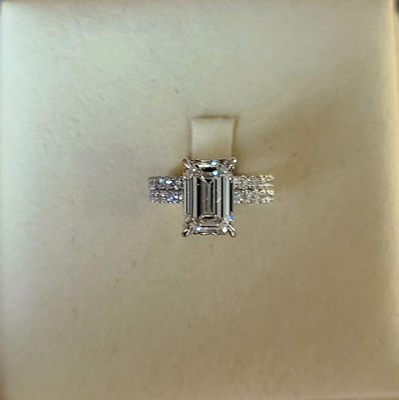 Solid 14k Gold 3.5ct G VS2 Lab Emerald Cut Diamond Ring and Matching Lab Diamond Eternity Band