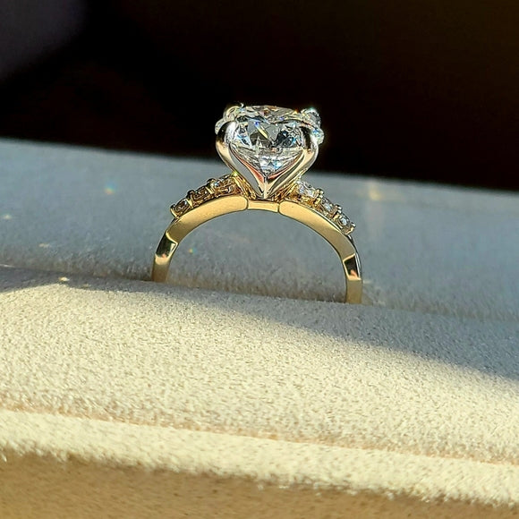 Solid 14k White and Yellow Gold 3.2ct G VS1 Lab Round Diamond Ring with Side Lab Diamond