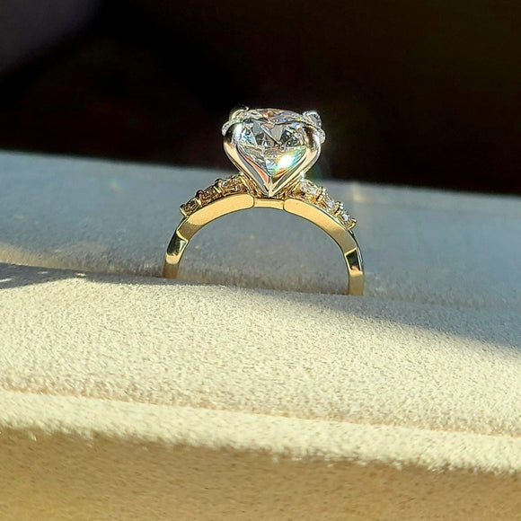 Solid 14k White and Yellow Gold 3.2ct G VS1 Lab Round Diamond Ring with Side Lab Diamond