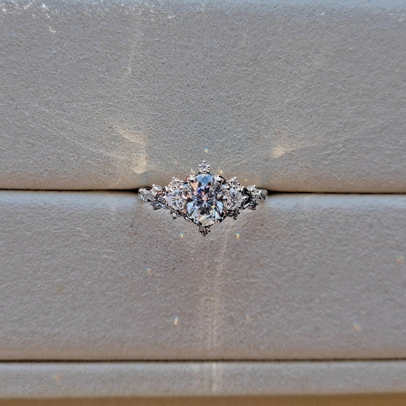 Solid 10k Gold 1ct Oval Moissanite Ring with Side Moissanite