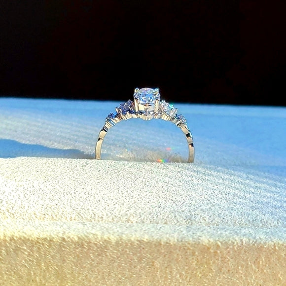 Solid 10k Gold 1ct Oval Moissanite Ring with Side Moissanite