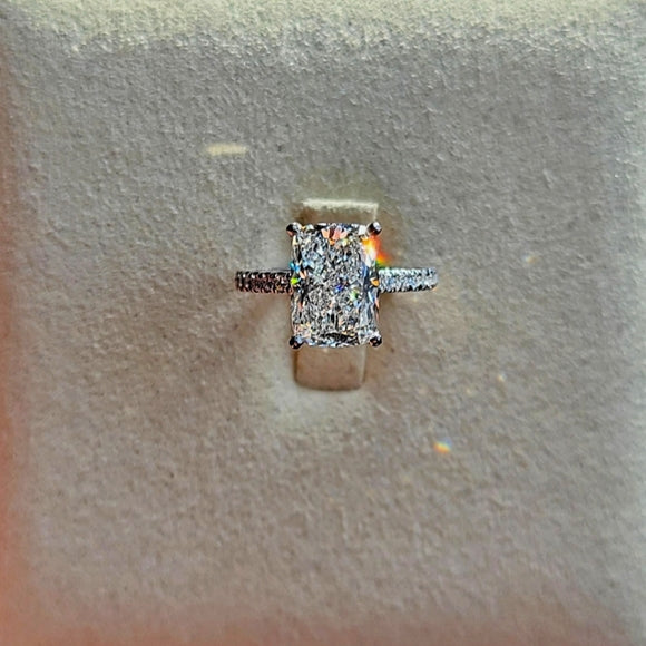 Platinum 3.1ct (F VS1) Lab Cushion Diamond Ring with Side,Prong and Hidden Halo Lab Diamond