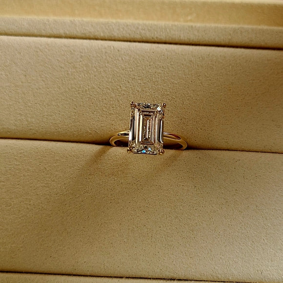 Solid 14k Gold 4ct F VS2 Lab Emerald Cut Diamond Ring