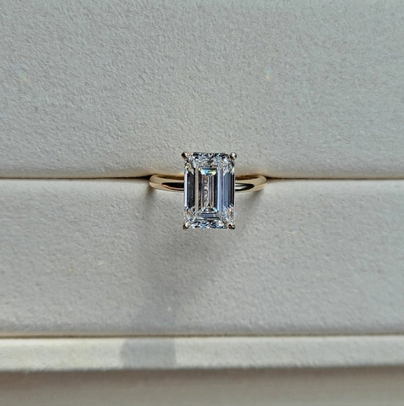 Solid 14k Gold 4ct F VS2 Lab Emerald Cut Diamond Ring