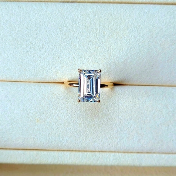 Solid 14k Gold 4ct F VS2 Lab Emerald Cut Diamond Ring