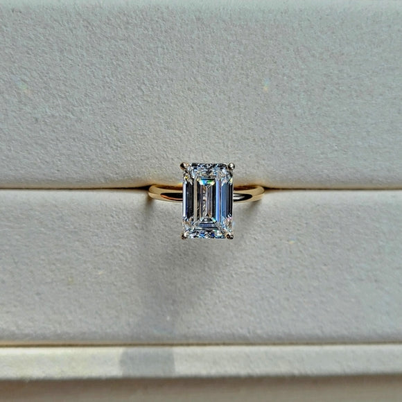 Solid 14k Gold 4ct F VS2 Lab Emerald Cut Diamond Ring