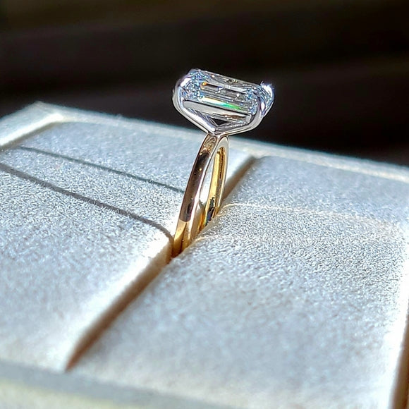 Sold 14k White and Yellow Gold 3ct F VS1 Lab Emerald Cut Diamond Ring
