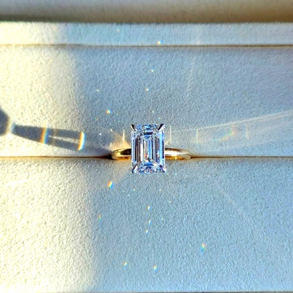 Sold 14k White and Yellow Gold 3ct F VS1 Lab Emerald Cut Diamond Ring