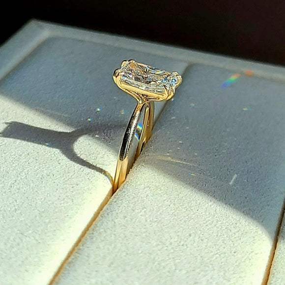 Solid 14k Gold 2ct F VVS2 Lab Radiant Diamond Ring