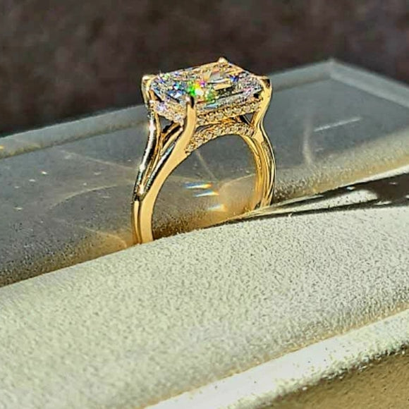 Solid 14k Gold 4.1ct E VVS2 Lab Radiant Diamond Ring with Hidden Halo and hidden bridge Lab Diamond