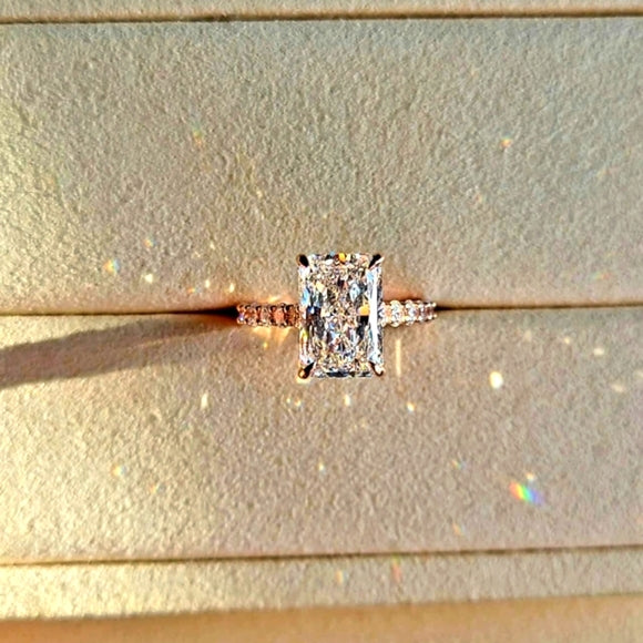 Solid 14k Gold 4ct E VVS2 Lab Radiant Diamond Ring with Side Lab Diamond