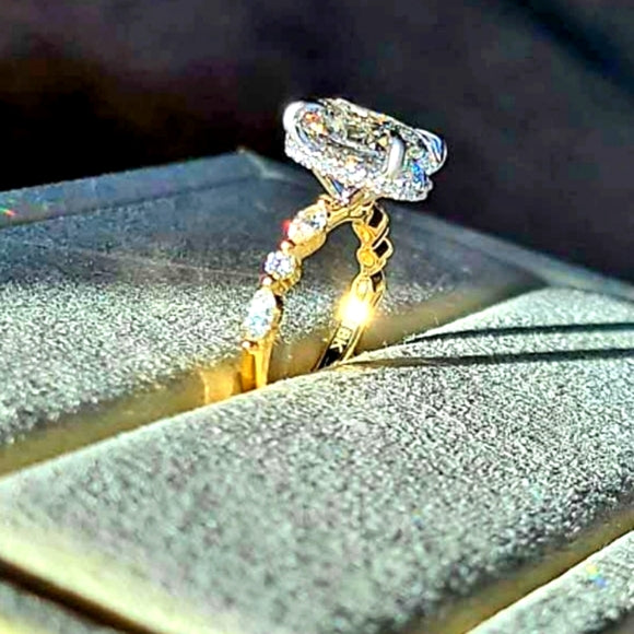 Solid 18k White and Yellow Gold 3ct F VS1 Lab Oval Diamond Ring with Side and Hidden Halo Lab Diamond