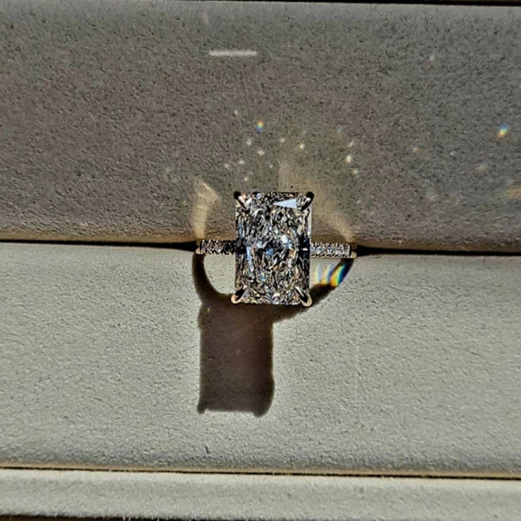 Solid 14k Gold 5ct G VS2 Lab Radiant Diamond Ring with Side and Hidden Halo Lab Diamond