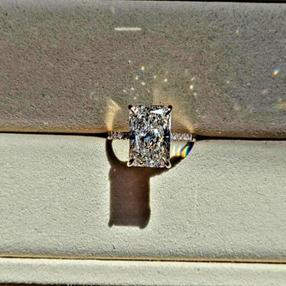 Solid 14k Gold 5ct G VS2 Lab Radiant Diamond Ring with Side and Hidden Halo Lab Diamond