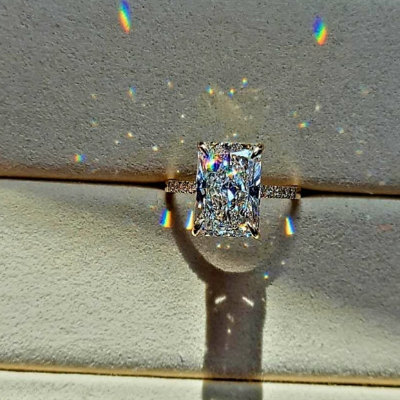 Solid 14k Gold 5ct G VS2 Lab Radiant Diamond Ring with Side and Hidden Halo Lab Diamond