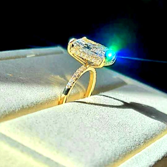 Solid 14k Gold 5ct G VS2 Lab Radiant Diamond Ring with Side and Hidden Halo Lab Diamond