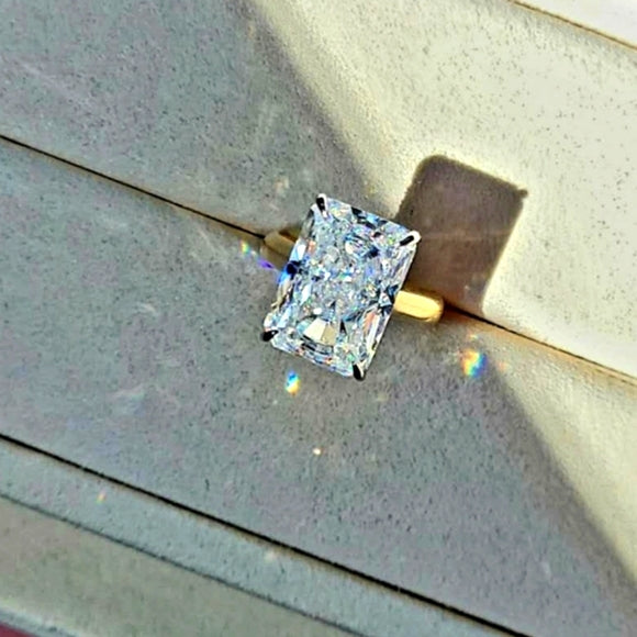 Solid 18k White and Yellow Gold 10ct Radiant Moissanite Ring with Hidden Halo Diamond