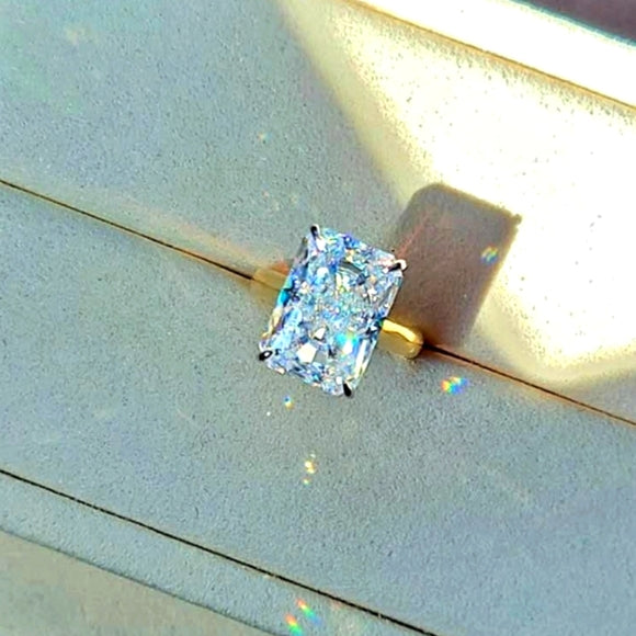 Solid 18k White and Yellow Gold 10ct Radiant Moissanite Ring with Hidden Halo Diamond