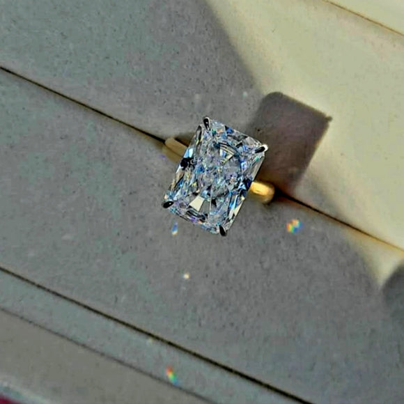 Solid 18k White and Yellow Gold 10ct Radiant Moissanite Ring with Hidden Halo Diamond