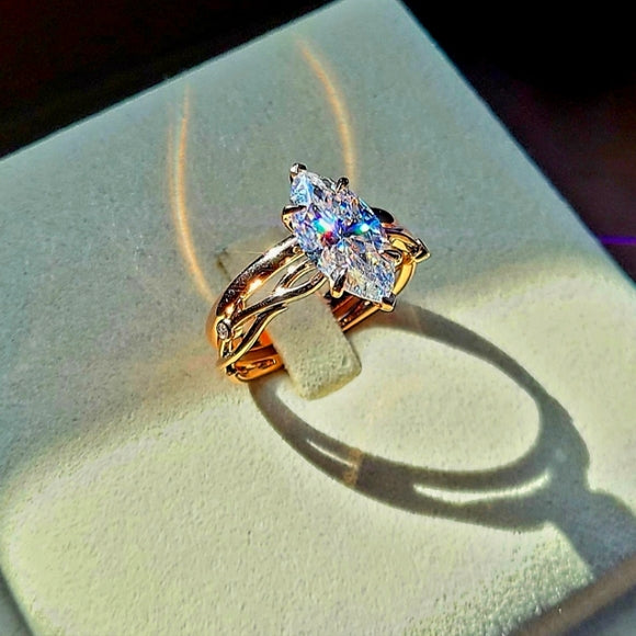 Solid 14k Gold 3ct Marquise Moissanite Ring and Matching Band