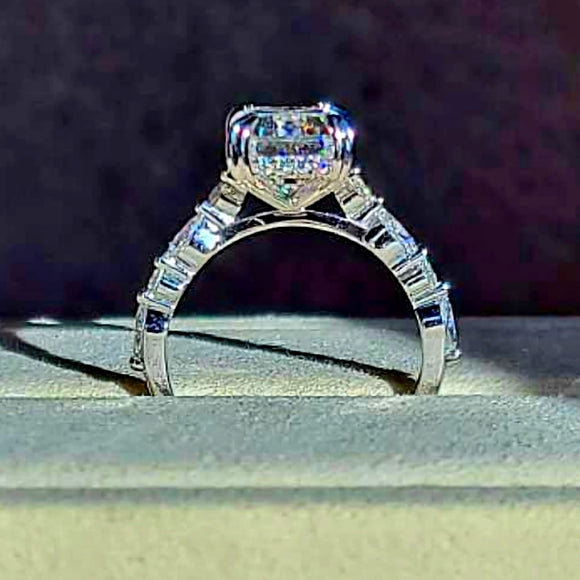 Solid 18k Gold 4.5ct Emerald Cut Moissanite Ring with Side and Hidden Halo Moissanite