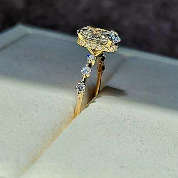 solid 14k gold 2ct E VVS2 lab oval diamond ring with side and hidden halo lab diamond