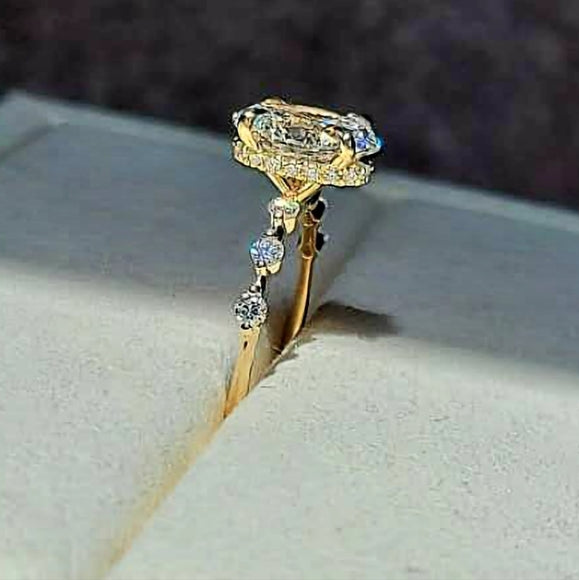 solid 14k gold 2ct E VVS2 lab oval diamond ring with side and hidden halo lab diamond