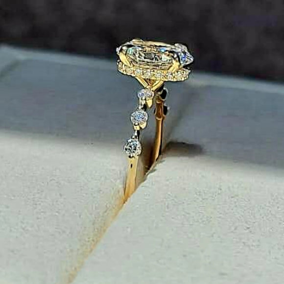 Solid 14k Gold 2ct (F VS1) Lab Oval Diamond Ring with Side Lab Diamond