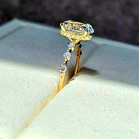 solid 14k gold 2ct E VVS2 lab oval diamond ring with side and hidden halo lab diamond