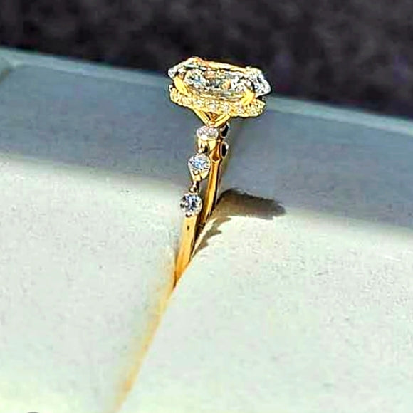 solid 14k gold 2ct E VVS2 lab oval diamond ring with side and hidden halo lab diamond