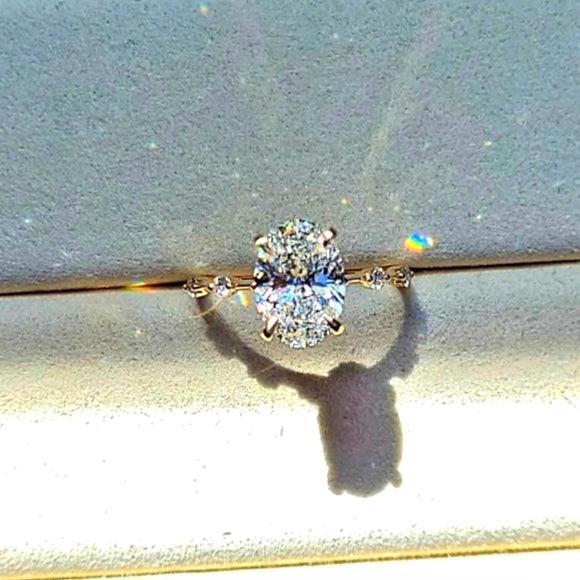 Solid 14k Gold 2.5ct F VS1 Lab Oval Diamond Ring with Side and Hidden Halo Lab Diamond