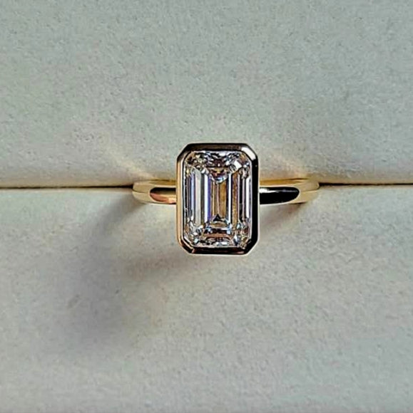 Solid 14k Gold 2.7ct F VS1 Lab Emerald Cut Diamond Ring