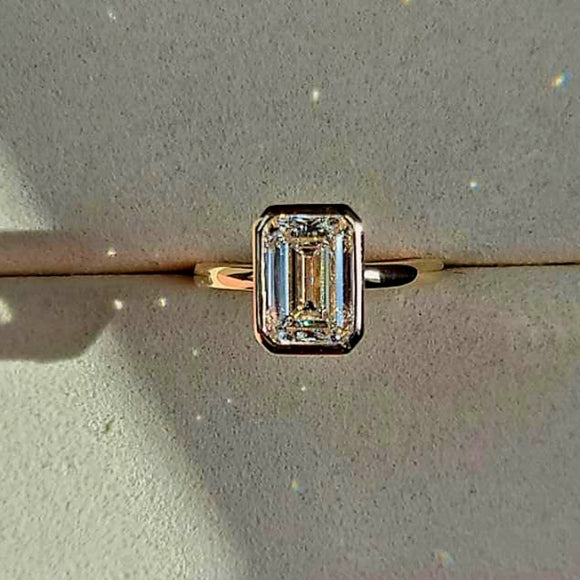 Solid 14k Gold 2.7ct F VS1 Lab Emerald Cut Diamond Ring