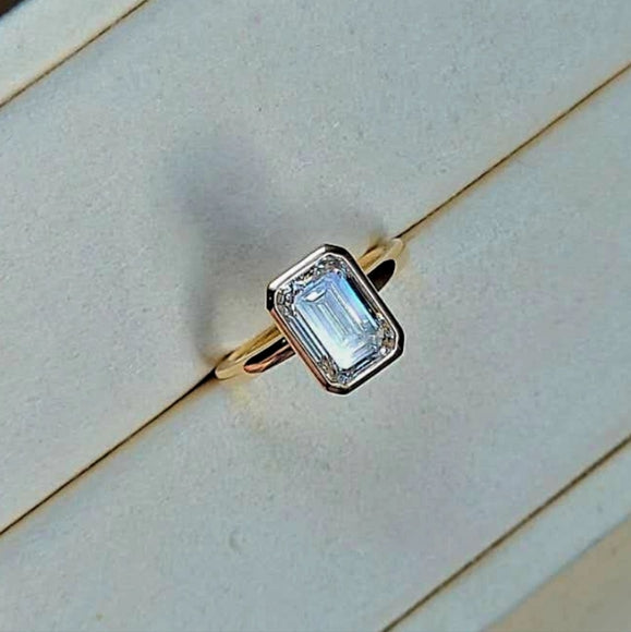 Solid 14k Gold 2.7ct F VS1 Lab Emerald Cut Diamond Ring