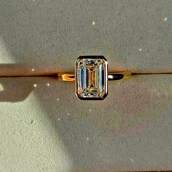 Solid 14k Gold 2.7ct F VS1 Lab Emerald Cut Diamond Ring