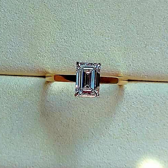 Solid 14k White and Yellow Gold 2ct F VVS2 Lab Emerald Cut Diamond Ring with Hidden Halo Lab Diamond