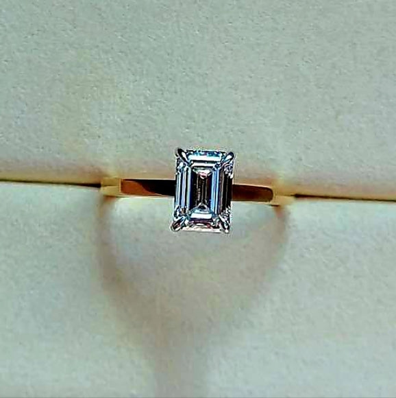 Solid 14k White and Yellow Gold 2ct F VVS2 Lab Emerald Cut Diamond Ring with Hidden Halo Lab Diamond