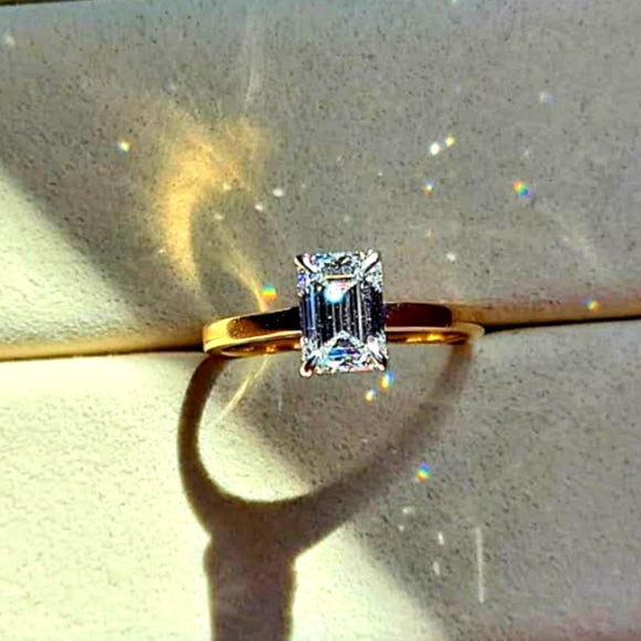 Solid 14k White and Yellow Gold 2ct F VVS2 Lab Emerald Cut Diamond Ring with Hidden Halo Lab Diamond