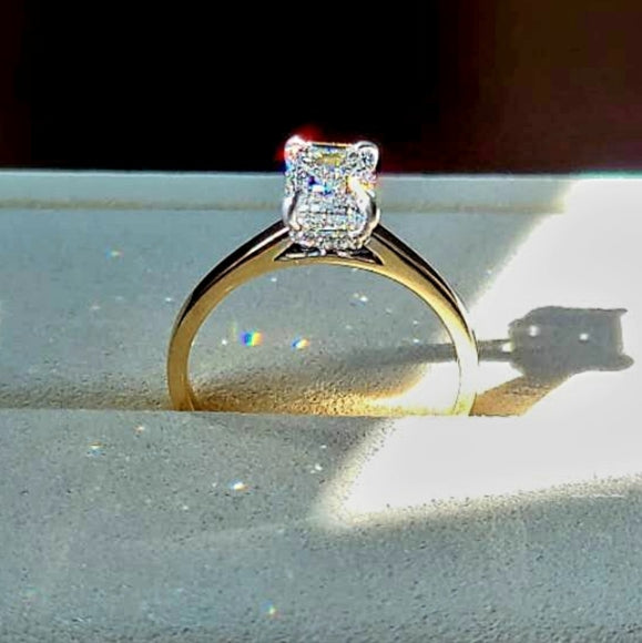 Solid 14k White and Yellow Gold 2ct F VVS2 Lab Emerald Cut Diamond Ring with Hidden Halo Lab Diamond