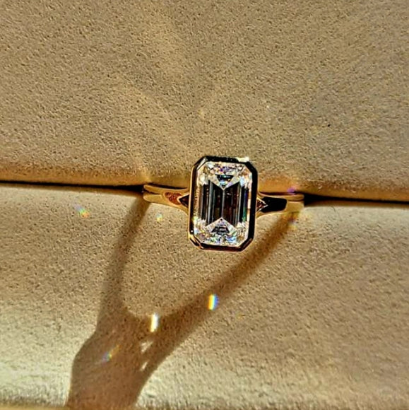 Solid 14k Gold 2.5ct Emerald Cut Moissanite Ring