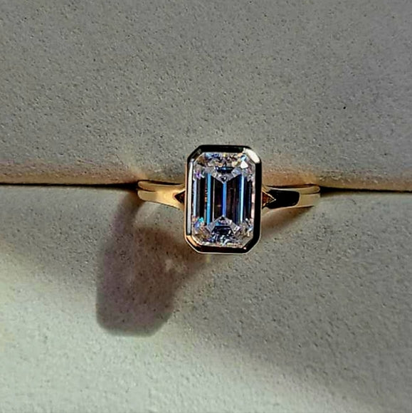 Solid 14k Gold 2.5ct Emerald Cut Moissanite Ring