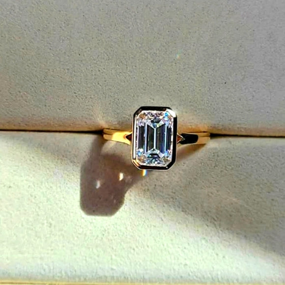 Solid 14k Gold 2.5ct Emerald Cut Moissanite Ring