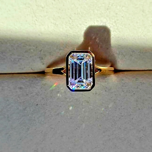 Solid 14k Gold 2.5ct Emerald Cut Moissanite Ring