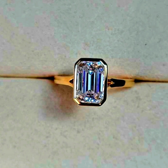 Solid 14k Gold 2.5ct Emerald Cut Moissanite Ring