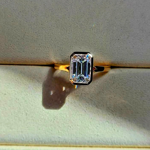 Solid 14k Gold 2.5ct Emerald Cut Moissanite Ring