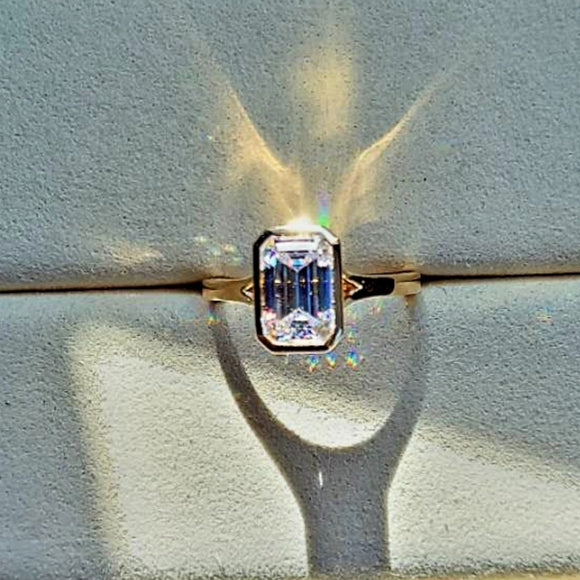 Solid 14k Gold 2.5ct Emerald Cut Moissanite Ring