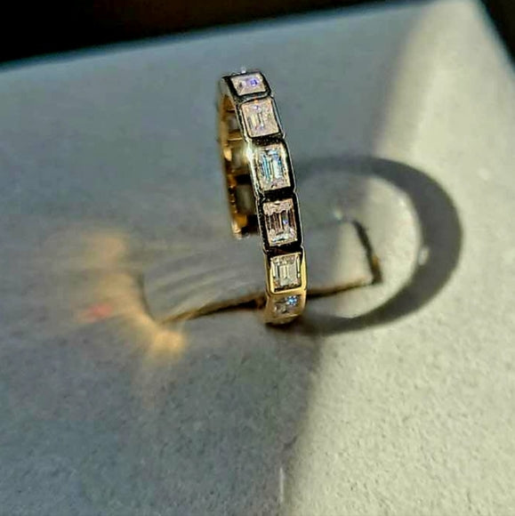 Solid 14k Gold 2×3mm Baguette Moissanite Eternity Band